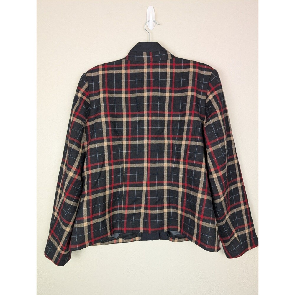 PENDLETON Women's 18 Black Red Tan Plaid 100% Virgin Wool Lined Button Jacket - Picture 8 of 12
